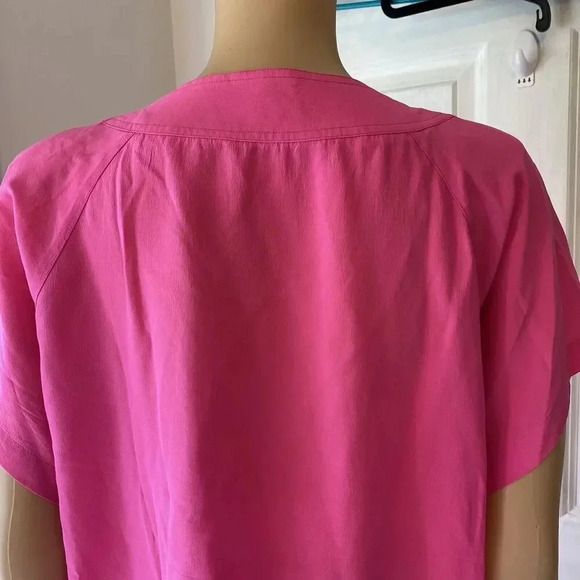 VTG Jordan New York Silk Hot Pink Blouse Top Women’s L 13/14 V Neck Short Sleeve - Picture 7 of 9